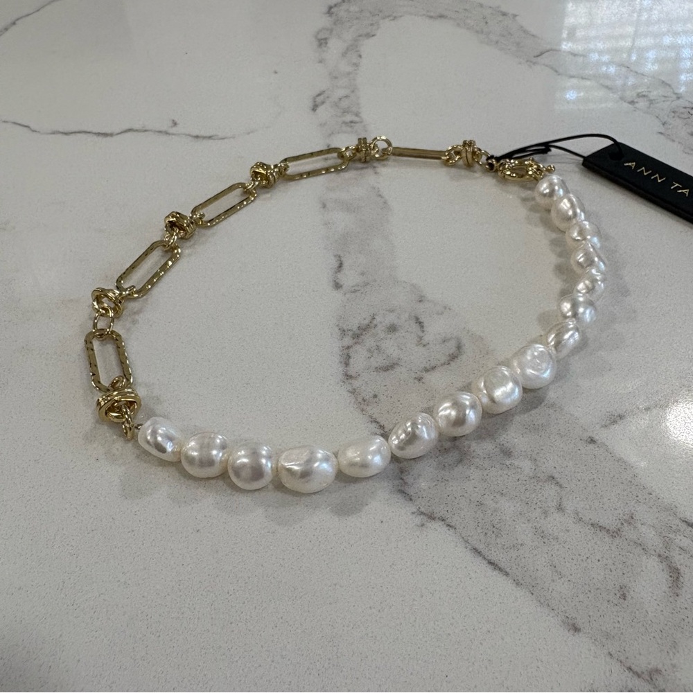 Ann Taylor Gold Link Chain and White Pearl Mixed Necklace - Picture 9 of 9